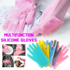 BEST DISHWASHING GLOVES - Reusable Silicone Pair of Rubber SPONGE Scrubbing Gloves for Dishes kitchen multi purpose Cleaning Gloves Magic Washing Glov