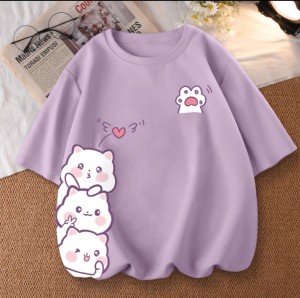 Three cat face printed T-shirt for Women's
