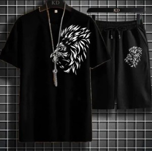 Tiger Printed in black Cotton Half Sleeves O Neck Short & Tshirt For Men & Boys