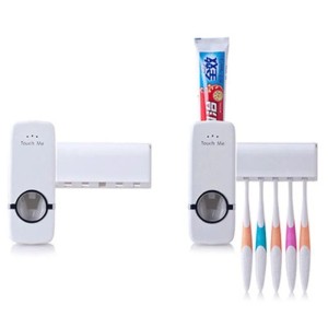 Toothpaste Dispenser With 5 Brush Holder Wall Mounted Automatic Hands Free Toothpaste Dispenser