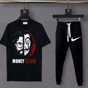 Track suit Money Heist Printed Cotton Fabric T shirt Trouser For Summer Track Suit For Men