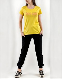 TRACKSUIT - Yellow Summer Printed Tracksuit For Girls & Womens - Soft and Comfortable Fabric T Shirt & Trouser Tracksuit