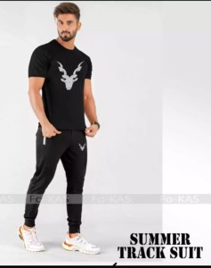 tracksuit-New Trendy Markhor Printed stylish Round Neck Half Sleeves Black T Shirt And Black Trouser