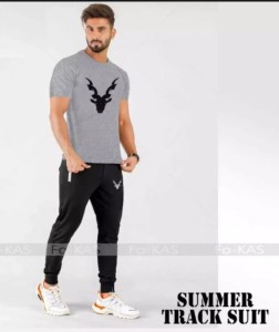 tracksuit-New Trendy Markhor Printed stylish Round Neck Half Sleeves Grey T Shirt And Black Trouser