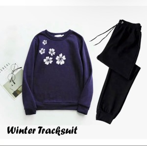 Tracksuit SHOULDER FLOWER Print Thick & Fleece Fabric Sweatshirt with trouser for Winter sweatshirt Fashion Wear tracksuit for Women / Girls