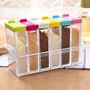 Transparent Spice Jar Colorful Lid Seasoning Box Set of 6pcs