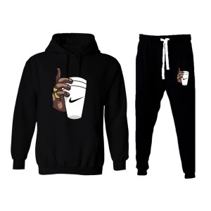 Trendy Print Winter Tracksuit With Warm Fleece Hoodie and Trouser For Men