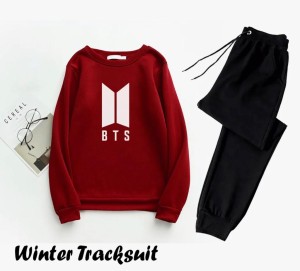 Trendy Tracksuit BTS Logo Print Thick & Fleece Fabric Full Sleeves Rib Sweatshirt with trouser for Winter for Trendy sweatshirt Fashion Wear tracksuit