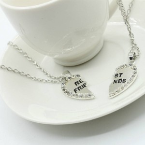 2 pieces set Half love rhinestone pendant best friend necklace friendship gift for couple good friend pendant necklace