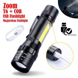 USB Rechargeable Waterproof Zoomable LED Flashlight Torch Tial Clip - Flashlight Rechargeable Telescopic Zoom Torch Mini LED Light & Cable