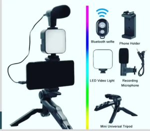 Vlogging Kit, Video Making kit, with tripod stand, Microphone, Led Light, Mobile Holder ALL IN ONE