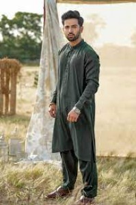 Wash N Wear Gents Kameez Shalwar Suit For Men-Deep Green