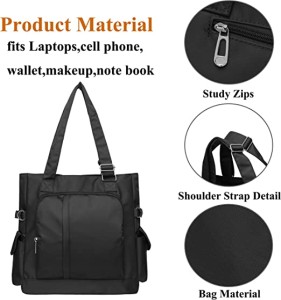 Waterproof Nylon Multi Pocket Shoulder Bags For Women, black