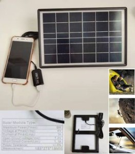 Waterproof Solar-Powered USB Mobile Phone Charger for Hiking and Traveling Using a 6W, 6V Solar Panel