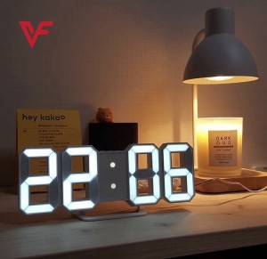 White 3D Led Digital Clock Alarm Clocks 24/12 Hour Display Home Decoration Hanging Wall Clock Time Temperature Display For Bedroom Office Living Room