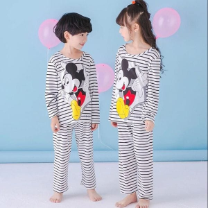 White Mickey Mouse Print Full Sleeves Night Suit for Kids - Cute and Comfortable Sleepwear