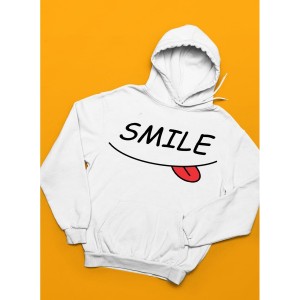White Smile Printed Fleece Hoodie For Girls