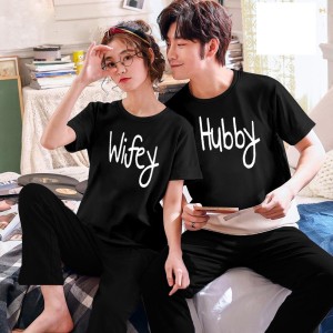 Wifey and Hubby Printed Couple Night Dress BLACK