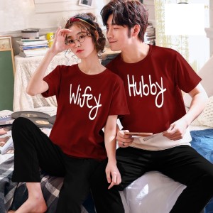 Wifey and Hubby Printed Couple Night Dress MAROON