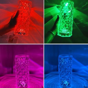 LED Crystal Lamp Rose Crystal Diamond Table Lamp Acrylic Touch Atmosphere Light 16 Colors Fantasy Night Light Six-Speed Dimming C
