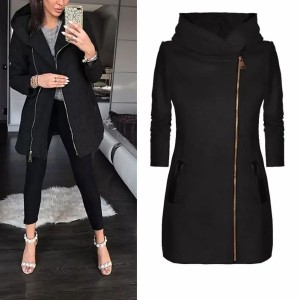 Women Long Leather Patch Side Zipper Jacket For Her.  Premium Quality