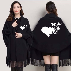 Womens Bat-Wing Style Printed Fleece Shawl
