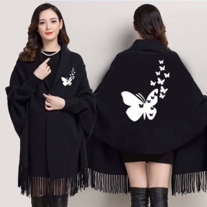 Women's Bat-Wing Style Printed Fleece Shawl
