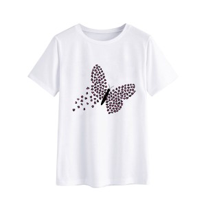 Women Short Sleeve Butterfly Print Crew Neck Graphic Tee