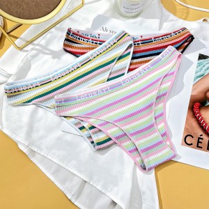 Womens Cotton Panties Seamless Color Stripe Letter Panties (Pack of 3)