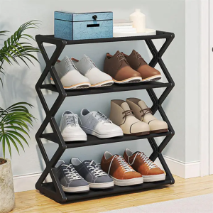 X-Shaped 3 Layer Shoe Rack for Home Multifunctional Steel Assembly Cloth Shoecase for Students Dormitory Dustproof Storage Shelf Hanger
