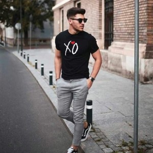 XO Printed Round Neck Black T Shirt For Men