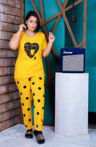Big Heart with Dotted Style Pajama Half Sleeves Night Suit for her By Hk Outfits