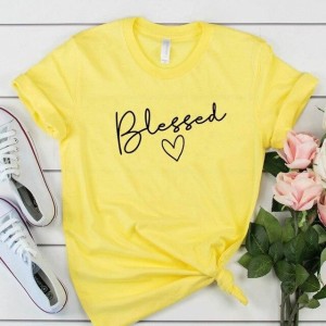 Yellow Blessed Printed Cotton Halfsleeves T Shirt