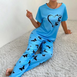 Sky Blue Mom Life  Printed Half Sleeves Tshirt and Pajama Home Wear