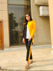 Yellow Panel Full Sleeves Gym T Shirt with Panel Pajama Suit for her