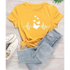 Yellow T Shirt For Girls new and stylish design in Printed Summer Collection Shirt Round Neck Half Sleeves