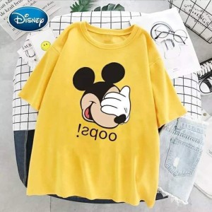 Yellow T Shirt For Ladies Women & Girls Mickey mouse Printed Round Neck half Sleeves Best Quality For Casual Wear Cotton