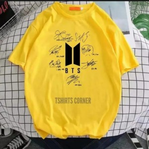 Yellow T Shirt for women n girls Trendy Summer collection in stylish New Signature Bts printed round neck half sleeves BTS Lovers T shirt