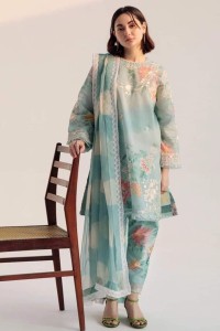 Zara Shahjahan Coco Lawn 3 PCS Women Unstitched Suit - Ice Blue