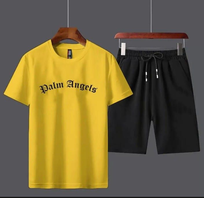 Buy Yellow palm Angle printed gymwear t Shirt short tracksuit for men ...