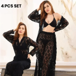 Pretty Wrap 4-Pieces Net Nightwear For Girls and Women - Black