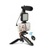 AY-49 Vlogging Kit, Video Making Kit With Tripod Stand, Microphone, Led Light, Mobile Holder All-In-One