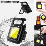 COB Rechargeable Keychain Mini Small Flashlight 3 Light Modes Portable Pocket Light with Folding Bracket Bottle Opener and Magnet Base for Home