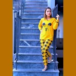Yellow Mickey Mouse Print Full Sleeves Night Suit for Her Hk Outfits