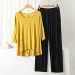 Yellow and black Round neck loose sleeves with plazo Trouser Night suit