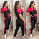 Pink Black Panel Gym  Summer Suit Or Yoga Suit Tracksuit For Her
