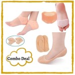 PACK of 3 PAIR Silicone Gel Heel Pad Socks for Pain Relief and anti crack with Forefoot Cushion Pain Relief Silicone Gel Half Heel Fore foot Pads