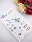 Pack of 7 Jewelry set 3 Rings with adjustable sizes - 1 Necklace / Pendant & 3 Stud Earrings