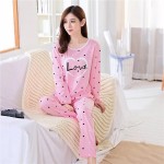 Pink Love Heart Printed Design Full Sleeves Round Neck Night Suit For Girls Womens Ladies