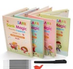 Sank Magic Practice Copybook with 1 Pen 10 refills+ 1 pen case,4 pcs Reusable Handwriting
